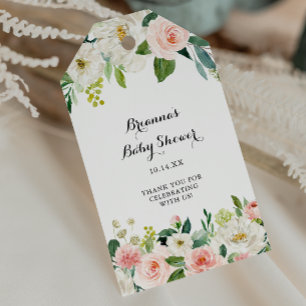 Étiquettes-cadeau Simple Fleurs Vertes Baby Shower Calligraphie