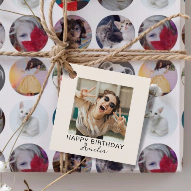 Étiquettes Cadeau Simple Happy Birthday One Photo (Créateur téléchargé)