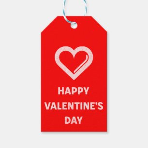 Étiquettes-cadeau Simple Heureuse Sainte-Valentin Coeur blanc sur ro