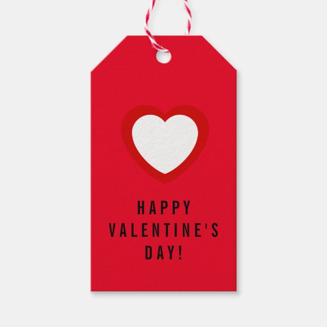 Étiquettes-cadeau Simple Heureuse Sainte-Valentin White Heart sur (Devant)