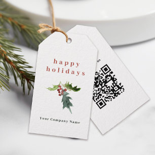 Étiquettes-cadeau Simple Holly Berries Code QR Corporate Holiday
