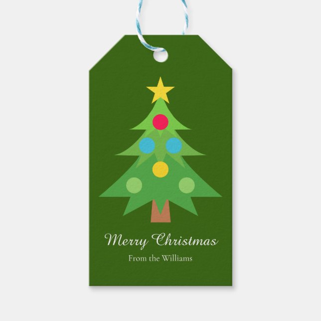 Étiquettes-cadeau Simple Joyeux Noël Arbre vert Vacances (Devant)