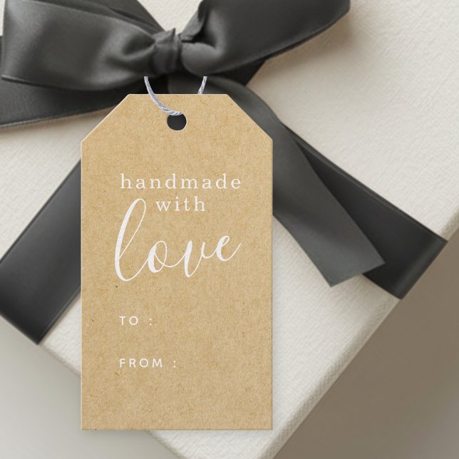 Étiquettes-cadeau Simple Kraft Rustique Fabriqué à la Main avec Amou (Créateur téléchargé)