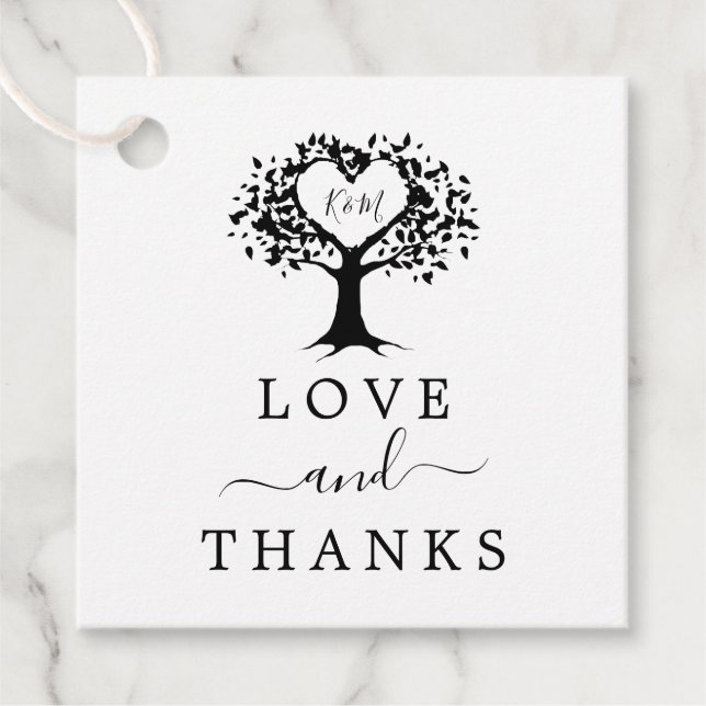 Étiquettes Cadeau Simple Mariage de l'arbre cardiaque du Monogramme  (Devant)