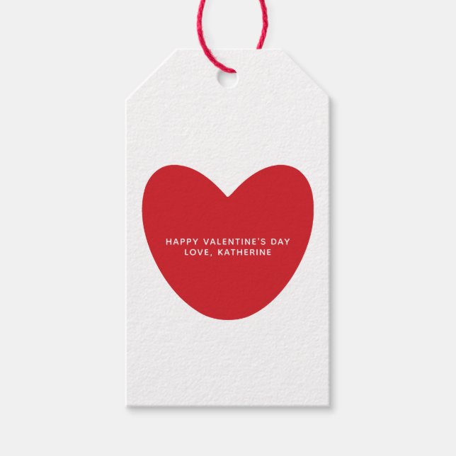 Étiquettes-cadeau Simple mignon coeur rouge personnalisé Saint Valen (Devant)