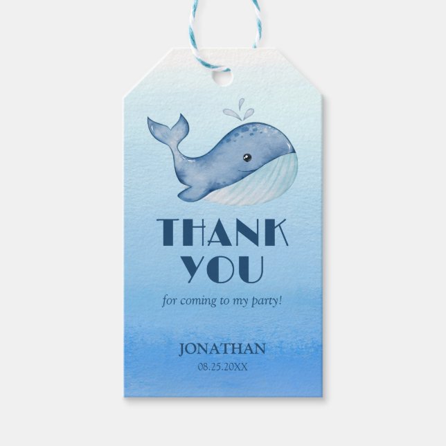 Étiquettes-cadeau Simple mignonne Baleine Bleu Mer Merci d'anniversa (Devant)