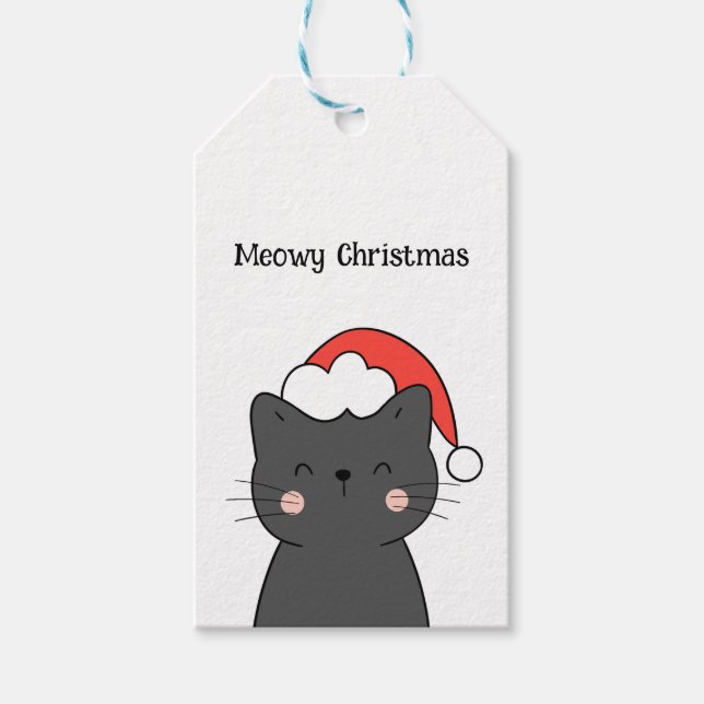Étiquettes-cadeau Simple mignonne Chat Meowy Noël (Devant)