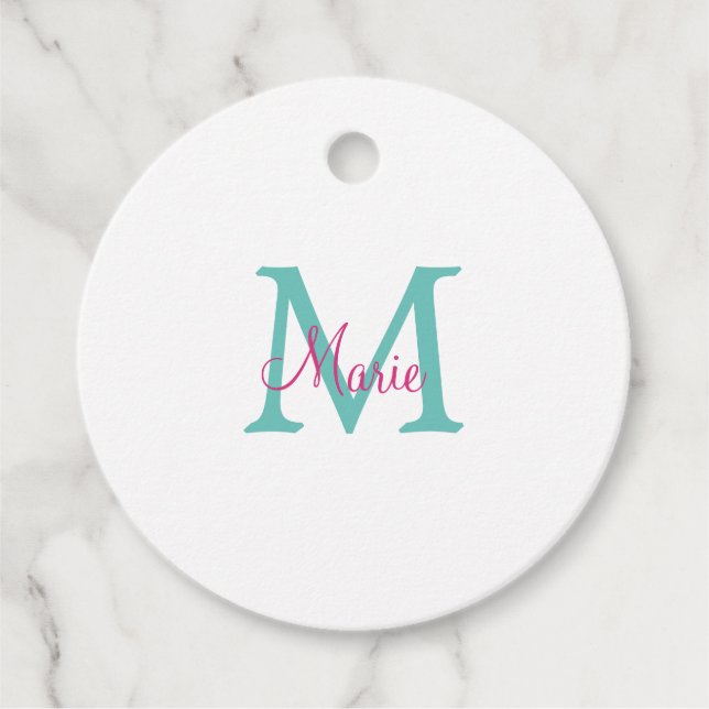 Étiquettes Cadeau simple minimal ajouter nom monogramme vert rose bl (Devant)