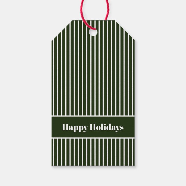 Étiquettes-cadeau Simple minimal Joyeux Vacances Forêt Vert bande (Devant)