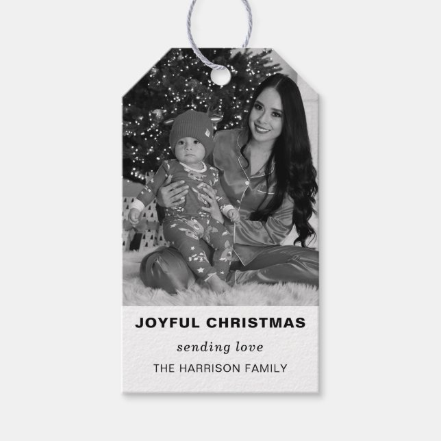 Étiquettes-cadeau Simple Minimalist Black and White Christmas Photo  (Devant)