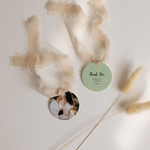 Étiquettes Cadeau Simple Minimaliste Dark Sage Photo Mariage Thankyo