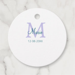 Étiquettes Cadeau simple minimum ajouter nom monogramme violet vert 
