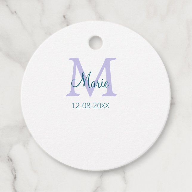 Étiquettes Cadeau simple minimum ajouter nom monogramme violet vert  (Devant)
