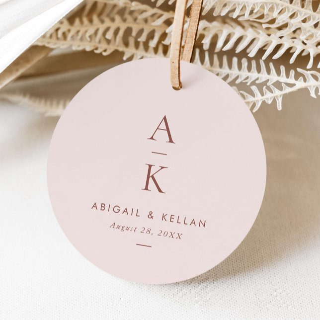 Étiquettes Cadeau Simple moderne Blush Brown Mariage Monogramme (Créateur téléchargé)