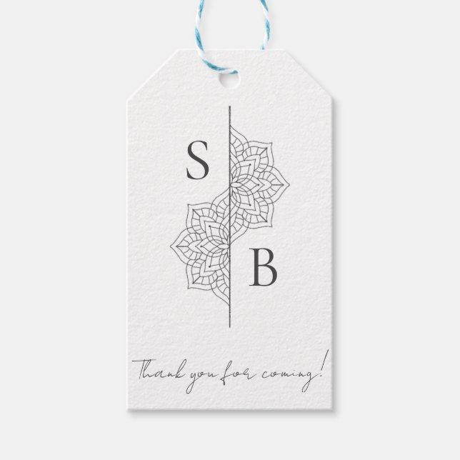 Étiquettes-cadeau Simple moderne Boho Monogramme Mandala Mariage (Devant)