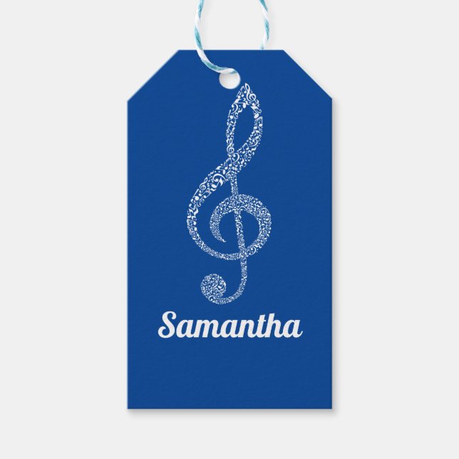 Étiquettes-cadeau Simple Moderne Clé De Treble Blancs Illustré (Devant)