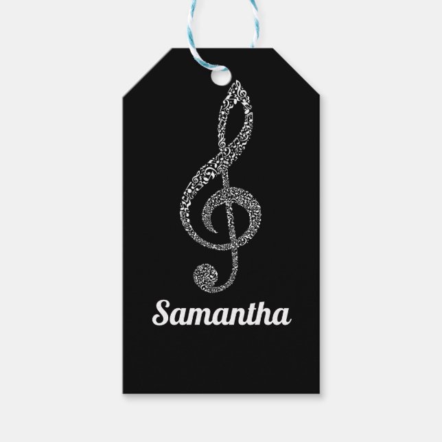 Étiquettes-cadeau Simple Moderne Clé De Treble Blancs Illustré (Devant)