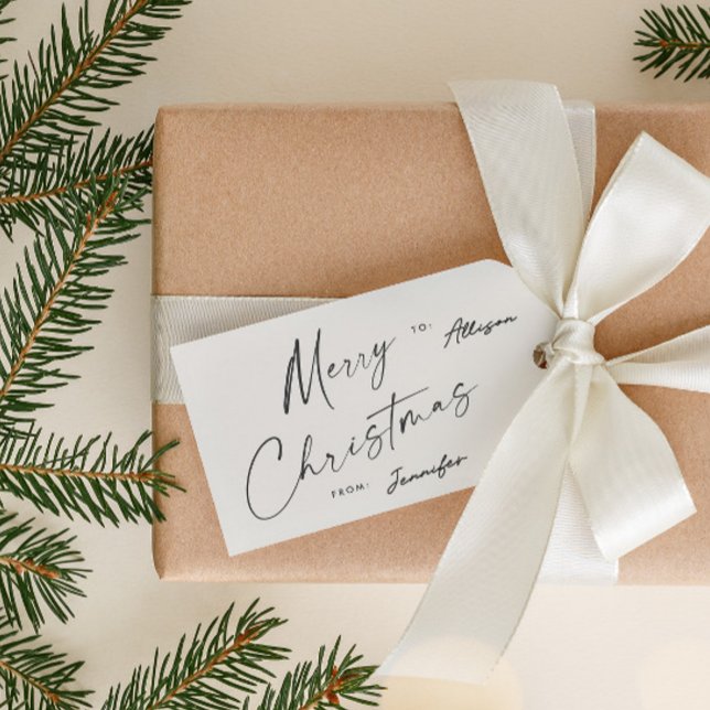 Étiquettes-cadeau Simple Moderne Joyeux Noël écriture manuscrite  (A simple and modern handwritten script merry christmas gift tag with wildflower pattern backer.)