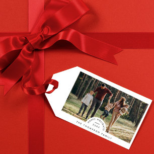 Étiquettes-cadeau Simple moderne minimaliste photo de famille Noël