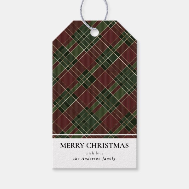 Étiquettes-cadeau Simple moderne rouge et vert Plaid Joyeux Noël (Devant)
