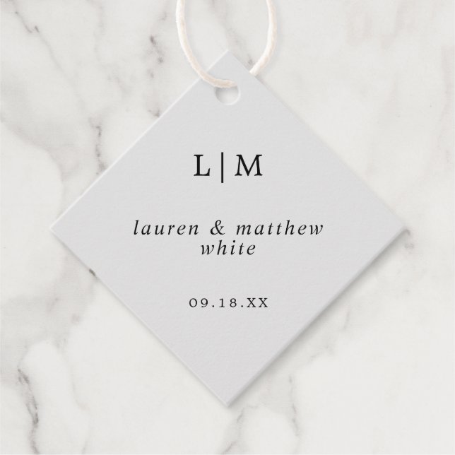 Étiquettes Cadeau Simple Monogramme Gris Clair Mariage Élégant (Devant)