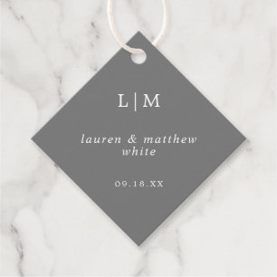 Étiquettes Cadeau Simple Monogramme Gris Foncé Élégant Mariage