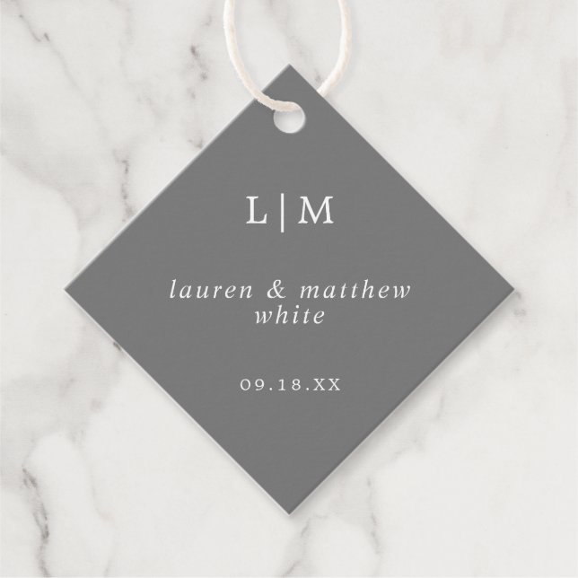 Étiquettes Cadeau Simple Monogramme Gris Foncé Élégant Mariage (Devant)
