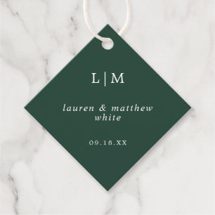 Étiquettes Cadeau Simple Monogramme Vert de Forêt Mariage Élégant