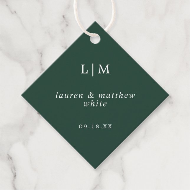 Étiquettes Cadeau Simple Monogramme Vert de Forêt Mariage Élégant (Devant)