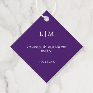 Étiquettes Cadeau Simple Monogramme Violet Élégant Mariage