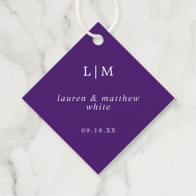 Étiquettes Cadeau Simple Monogramme Violet Élégant Mariage (Devant)