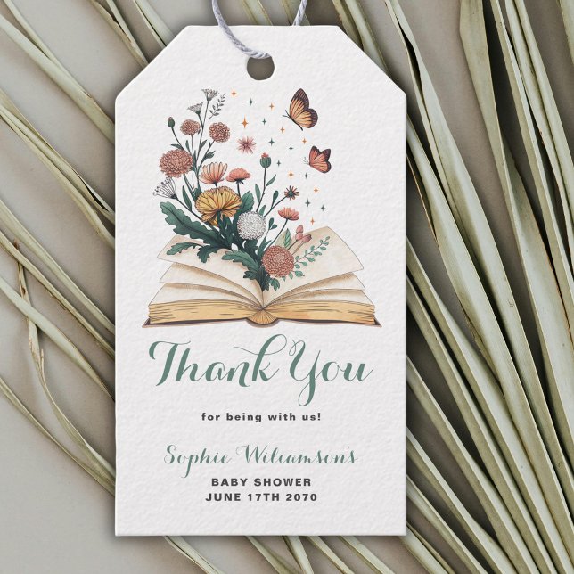 Étiquettes-cadeau Simple New Chapter Storybook Flowers Baby Shower  (Créateur téléchargé)