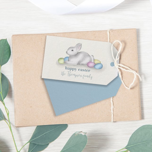 Étiquettes-cadeau Simple Pastel Happy Bunny Pâques Cute Classic (Créateur téléchargé)