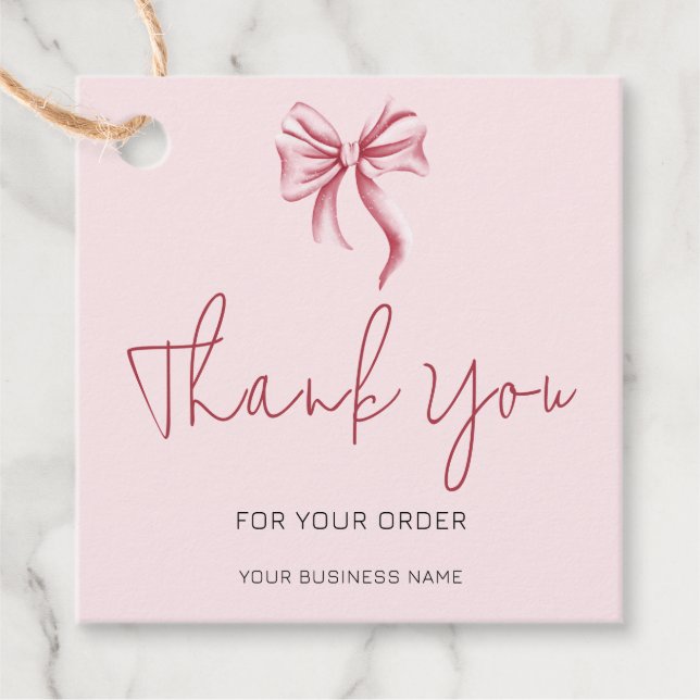 Étiquettes Cadeau Simple Pink Bow Script Thank You Business  (Devant)