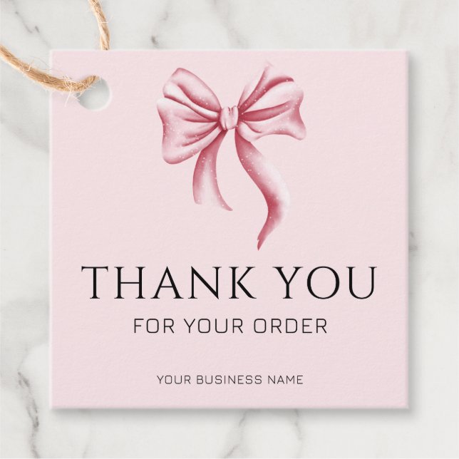 Étiquettes Cadeau Simple Pink Bow Thank You Business  (Devant)