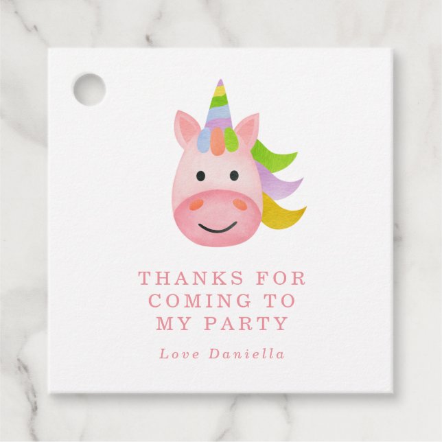 Étiquettes Cadeau Simple Rainbow Unicorn Girls Birthday Party (Devant)