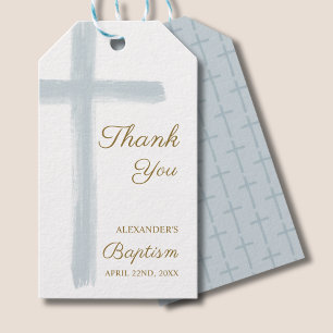 Étiquettes-cadeau Simple Remerciement de Baptême à Croix Bleue Aquar