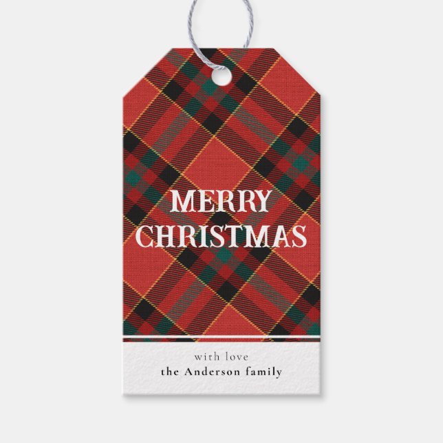 Étiquettes-cadeau Simple Rouge et Vert Plaid Joyeux Noël (Devant)