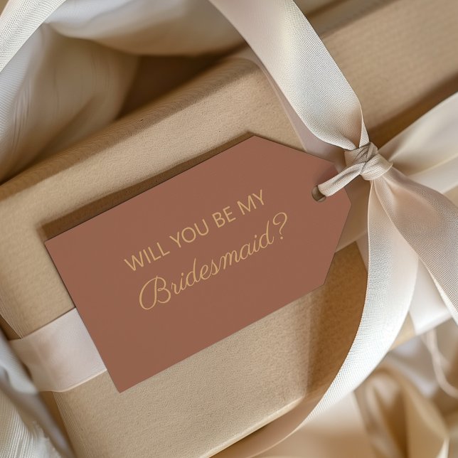 Étiquettes-cadeau Simple Rouille En Terracotta Serez-Vous Ma Servant (Terracotta/burnt orange "Will you be my bridesmaid" wedding gift tag.)