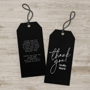 Étiquettes-cadeau Simple script moderne noir blanc merci