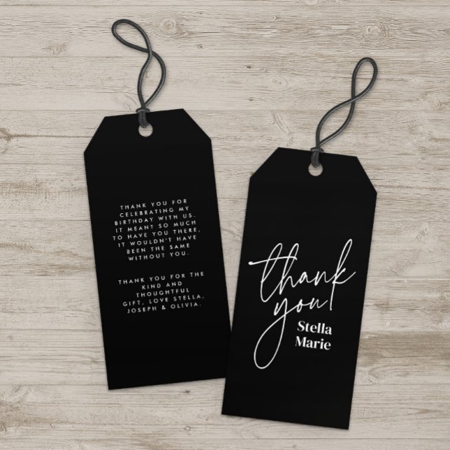 Étiquettes-cadeau Simple script moderne noir blanc merci (Créateur téléchargé)