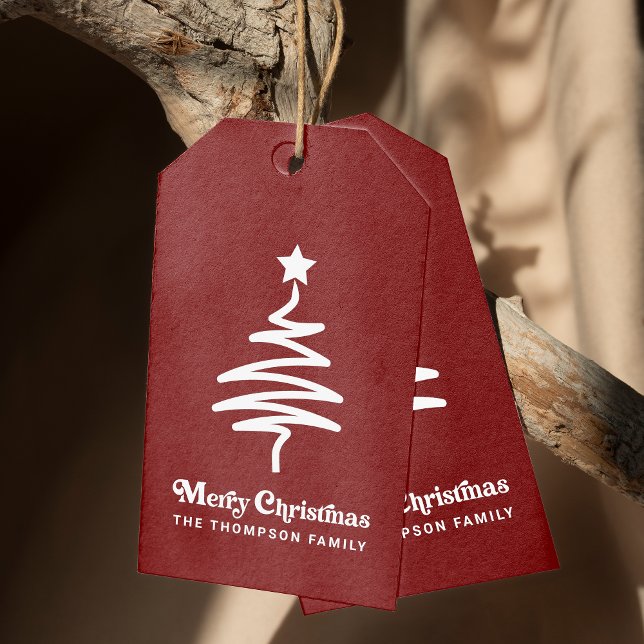 Étiquettes-cadeau Simple Trendy Retro Rouge Noël Adresse de retour (Créateur téléchargé)