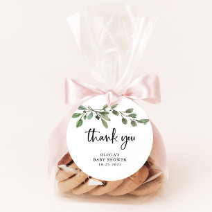 Étiquettes Cadeau Simple Watercolor Greenery Thank You Baby Shower