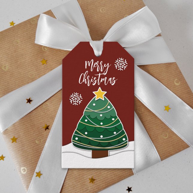 Étiquettes-cadeau Simples Flammes de neige d'hiver Noël Rouge (Créateur téléchargé)