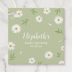 Étiquettes Cadeau Simples marguerites blanches Baby shower verdoyant