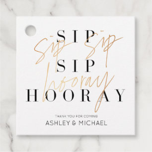 Étiquettes Cadeau Sip Sip Hoooray Black White & Gold Modern Favorise