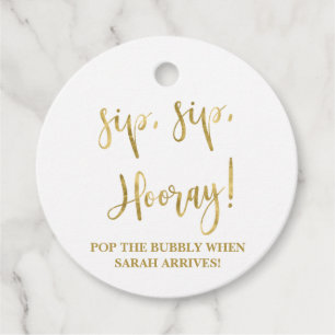 Étiquettes Cadeau Sip Sip Hooray, Champagne Baby shower Tags