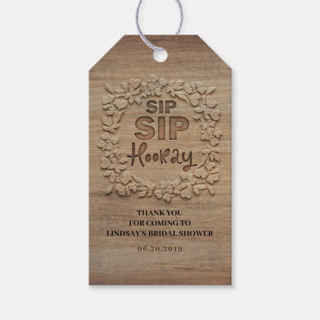 Étiquettes-cadeau Sip Sip Hooray Fête des mariées rustique (Devant)