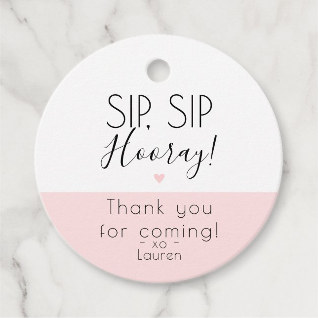 Étiquettes Cadeau Sip Sip Hooray, Pop the top merci Coeur (Devant)