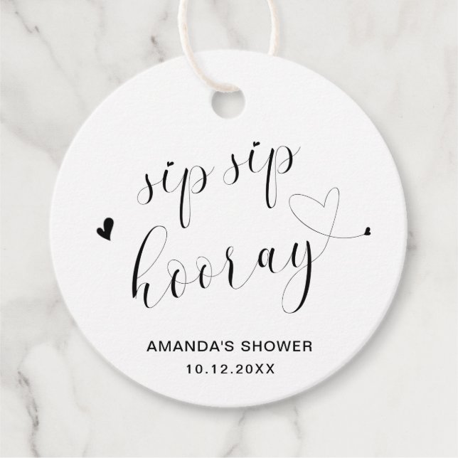 Étiquettes Cadeau Sip Sip Hooray Réception de mariage Simple Heart (Devant)